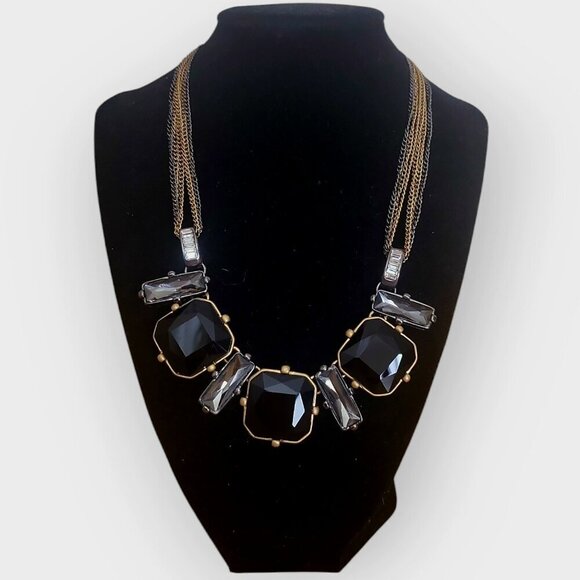 Kenneth Cole NY Back & Smokey Gray Fauceted Glass Triple Link Chain Necklace NWT - Picture 1 of 9